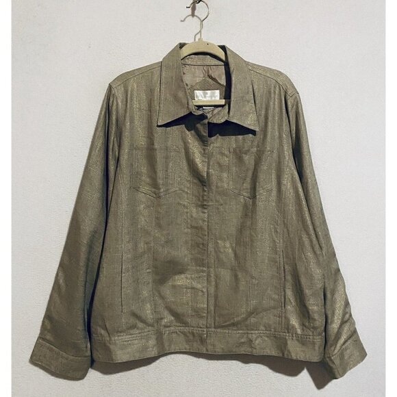 Soft Surroundings Jacket Womens 1X Beige Gold Metallic Linen Blend Snap Front - Picture 1 of 5